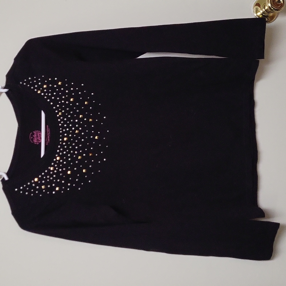 Faded Glory Black Long Sleeve Crewneck Shirt with Silver Studs